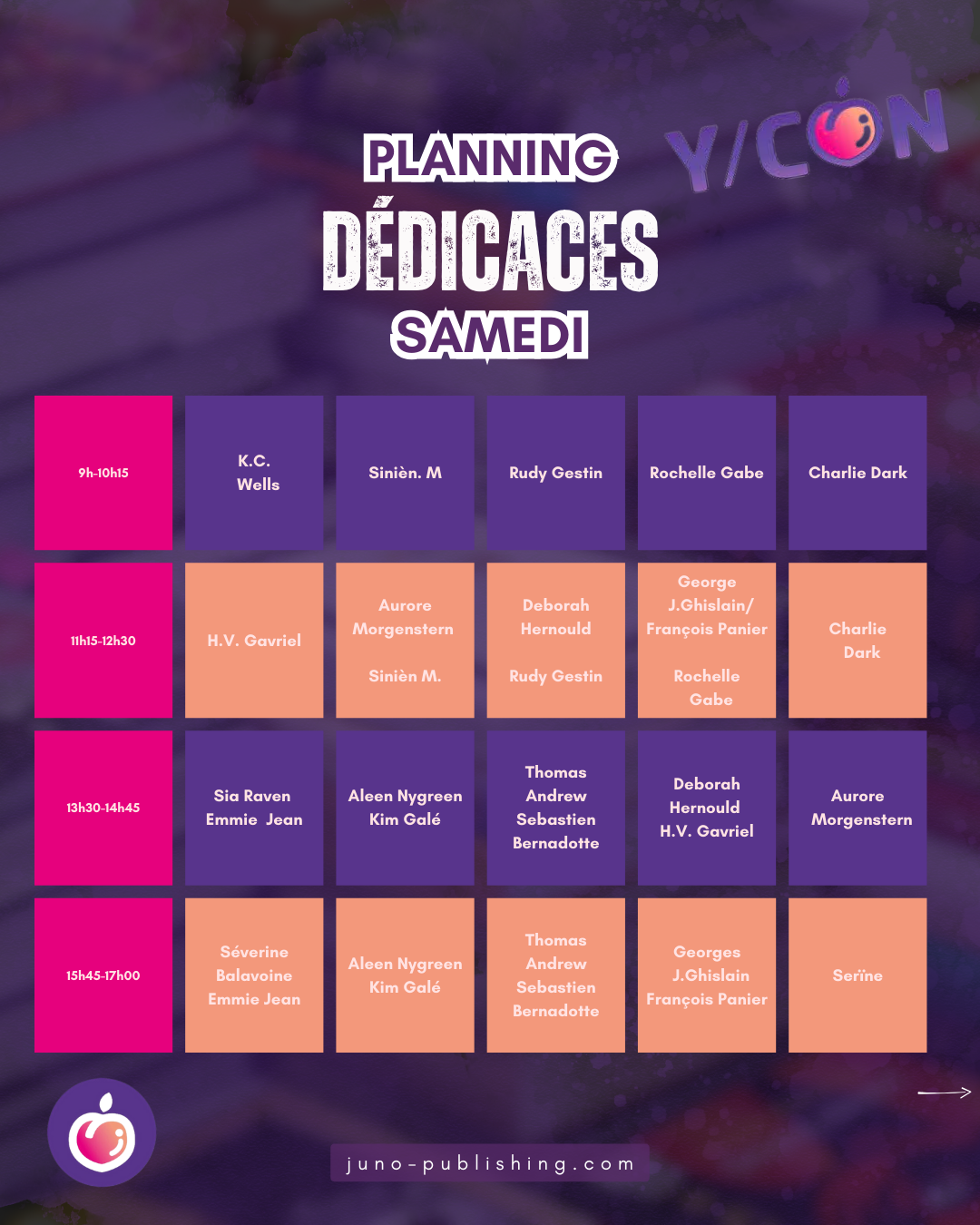 Planning des dédicaces Y/Con 2024